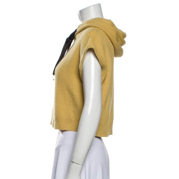 NEW Brunello Cucinelli yellow cashmere crop hoodie sweater vest, monili trim, S - Picture 3 of 4